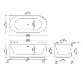 1500x750x580mm Flutted V - Groove Right Corner Bathtub Acrylic Gloss White - NZHomeware