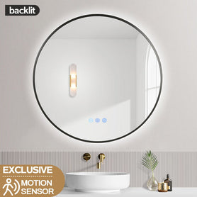 700mm Backlit Gunmetal Grey Frame Round LED Mirror with Motion Sensor Auto On - NZHomeware