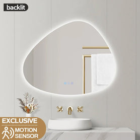 860x740mm Special LED Wall Mirror with Motion Sensor Auto On Demister Touch Switch 3 Colours Lighting on 20mm Rim - NZHomeware