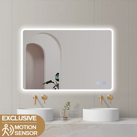900x750mm Rectangle LED Mirror with Motion Sensor Auto On Demister 3 Colours Lighting on Rim Frameless - NZHomeware