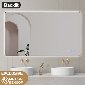 900x750mm Rectangle LED Mirror with Motion Sensor Demister Backlit Touch Switch 3 Colours Lighting Frameless - NZHomeware