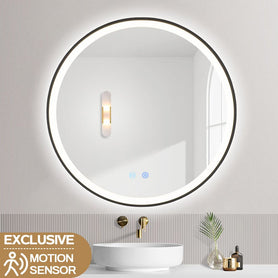 900x900x40mm Round Bathroom LED Mirror with Motion Sensor Auto On Demister Touch Sensor Switch Wall Mounted - NZHomeware