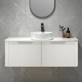Amos 1210X460X430mm Plywood Matte White Fluted Curve Vanity With Flat Top - NZHomeware