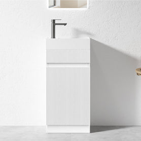 Billy 400x205x870mm Fluted Floorstanding Vanity White With Ceramic Basin - NZHomeware