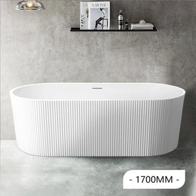 1700x750x580mm Flutted V - Groove Bathtub Freestanding Acrylic Apron Gloss White Bath Tub - NZHomeware