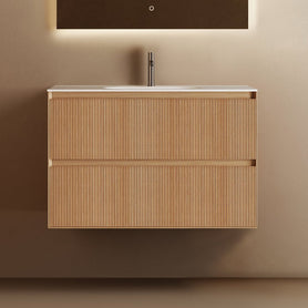 Cavon 750X470X560mm Plywood Fluted Light Oak Wall Hung Vanity - NZHomeware