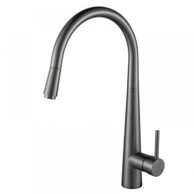 Euro Round Gunmetal Grey 360° Swivel Pull Out Kitchen Sink Mixer Tap Solid Brass - NZHomeware