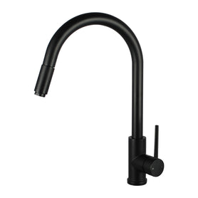Euro Round Matt Black 360 degree Swivel Pull Out Kitchen Sink Mixer Tap DR Brass - NZHomeware