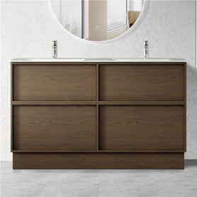 Essenza 1500mm Floor Standing Vanity Cabinet – Walnut Finish - NZHomeware
