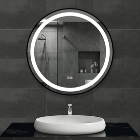 900mm Black Framed Round Front Lit LED Mirror with Demister, Three Light Modes and Dimmable Control - NZHomeware