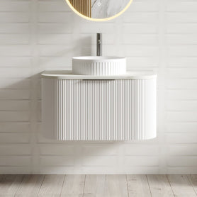 Luma 750X455X450mm Plywood Matte White Fluted Curve Vanity With Flat Top - NZHomeware