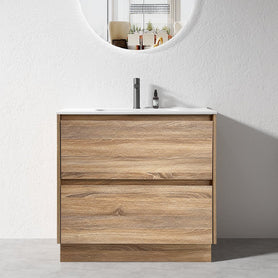 POLO 900X460X850MM PLYWOOD FLOOR STANDING VANITY - LIGHT OAK WITH CERAMIC TOP - NZHomeware