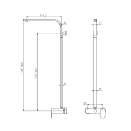 10 inch 250mm Square Brushed Nickel Shower Tower With Rain Head Bottom Water Inlet - NZHomeware