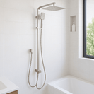 10 inch 250mm Square Brushed Nickel Twin Shower Set | Rainfall & Handheld with Top/Bottom Inlet NZ - NZHomeware