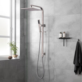 10 inch 250mm Square Brushed Nickel Twin Shower Station Top Water Inlet - NZHomeware