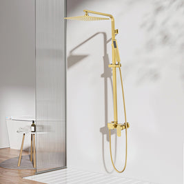 10 inch 250mm Square Brushed Yellow Gold Shower Tower With Rain Head Bottom Water Inlet - NZHomeware
