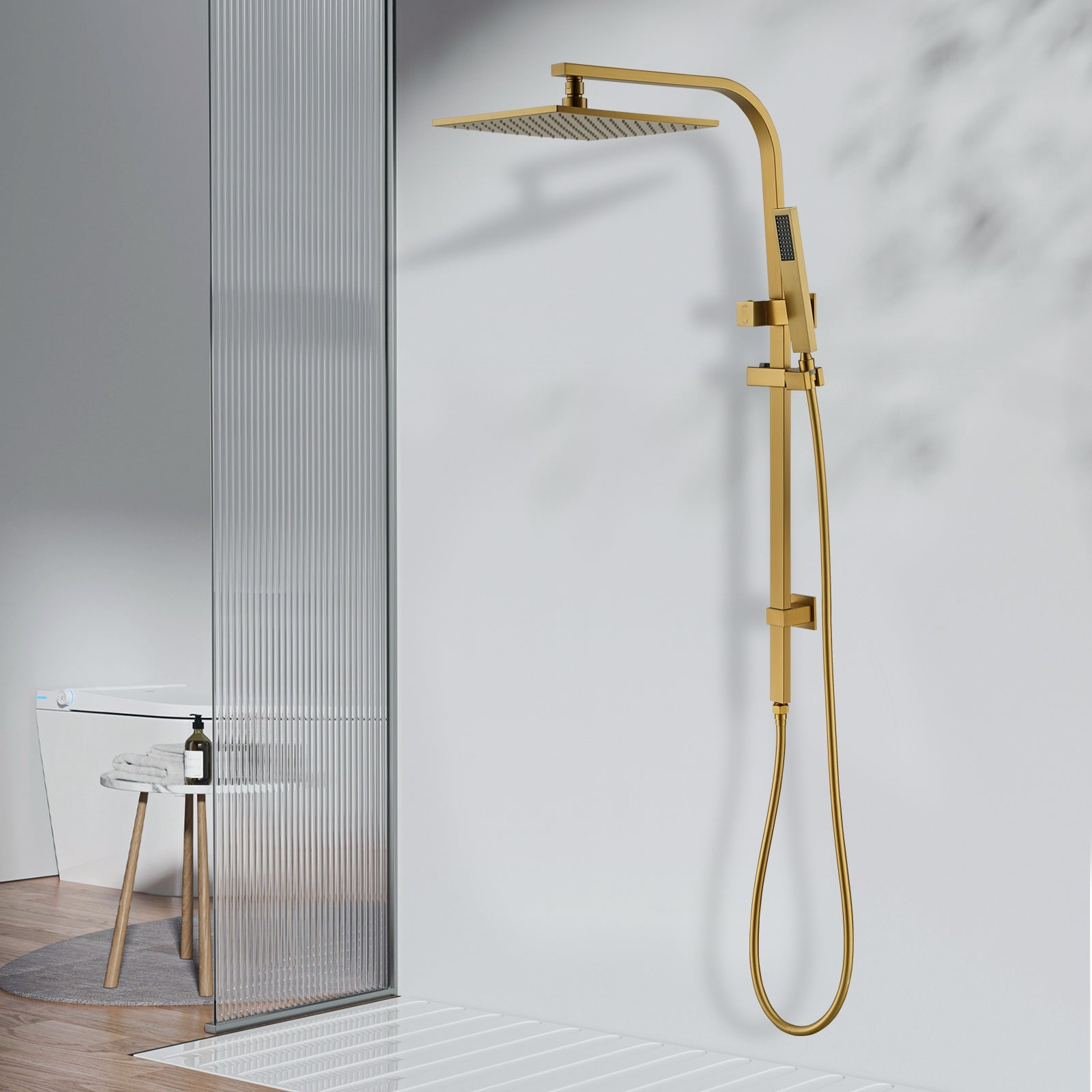 Brushed Gold Square Shower Set Twin Head Top Inlet – NZHomeware