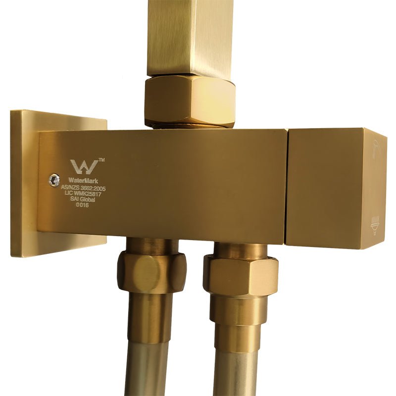 10 inch 250mm Square Brushed Yellow Gold Twin Shower Set Top/Bottom Wa ...