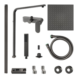 10 inch 250mm Square Gunmetal Grey Shower Tower With Rain Head Bottom Water Inlet - NZHomeware