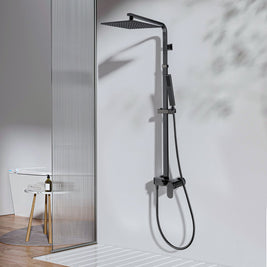 10 inch 250mm Square Gunmetal Grey Shower Tower With Rain Head Bottom Water Inlet - NZHomeware
