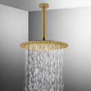 10 inch Super - slim Round Brushed Yellow Gold Rainfall Shower Head w 300mm Ceiling Mounted Shower Arm - NZHomeware