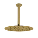 10 inch Super - slim Round Brushed Yellow Gold Rainfall Shower Head w 300mm Ceiling Mounted Shower Arm - NZHomeware