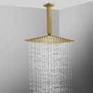 10 inch Super - slim Square Brushed Yellow Gold Rainfall Shower Head w 200mm Ceiling Mounted Shower Arm - NZHomeware
