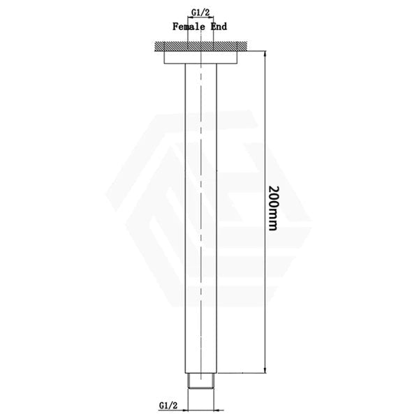 200mm Square Nero Black Ceiling Shower Arm size guide 1
