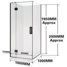 1000*1000*1950mm Black Frameless Swing Door Square Shower Box - NZHomeware