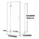 1000*1000*1950mm Chrome Frameless Shower Door & Return Panel - NZHomeware