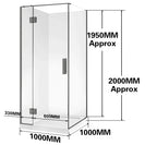 1000*1000*1950mm Gunmetal Grey Frameless Swing Door Square Shower Box - NZHomeware