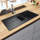 1000x500x210mm Black Granite Stone Kitchen Sink Double Bowls With Drainboard - NZHomeware