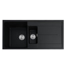 1000x500x210mm Black Granite Stone Kitchen Sink Double Bowls With Drainboard - NZHomeware