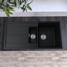 1000x500x210mm Black Granite Stone Kitchen Sink Double Bowls With Drainboard - NZHomeware
