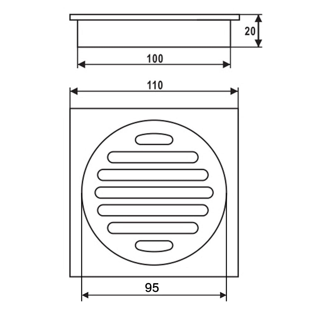 110x110mm Square Brushed Yellow Gold Brass Floor Waste Shower Grate Drain Outlet 100mm size guide 1
