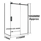 1170*770*1950mm Black Frameless Shower Door & Return Panel - NZHomeware