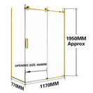 1170*770*1950mm Brushed Gold Frameless Shower Door & Return Panel - NZHomeware