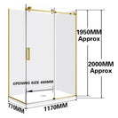 1170*770*1950mm Brushed Gold Frameless Sliding Door Rectangle Shower Box - NZHomeware