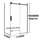 1170*870*1950mm Black Frameless Shower Door & Return Panel - NZHomeware