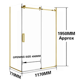 1170*870*1950mm Brushed Gold Frameless Shower Door & Return Panel - NZHomeware