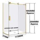 1170*870*1950mm Brushed Gold Frameless Sliding Door Rectangle Shower Box - NZHomeware
