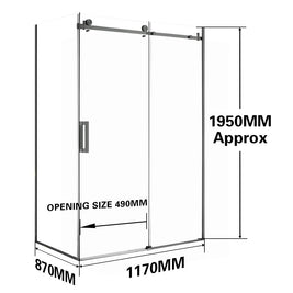 1170*870*1950mm Gunmetal Grey Frameless Shower Door & Return Panel - NZHomeware