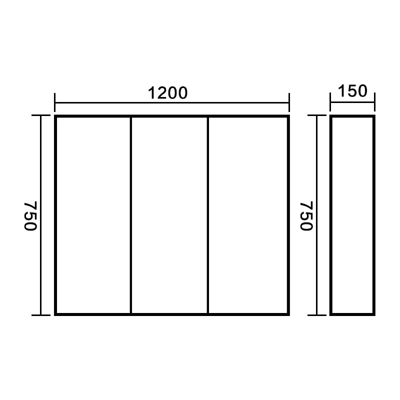 1200x150x750mm Plywood 3-Door White Mirror Cabinet size guide 1
