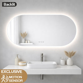 1200x600mm Backlit Led Mirror Oblong Racetrack Motion Sensor Demister Touch Sensor Switch - NZHomeware
