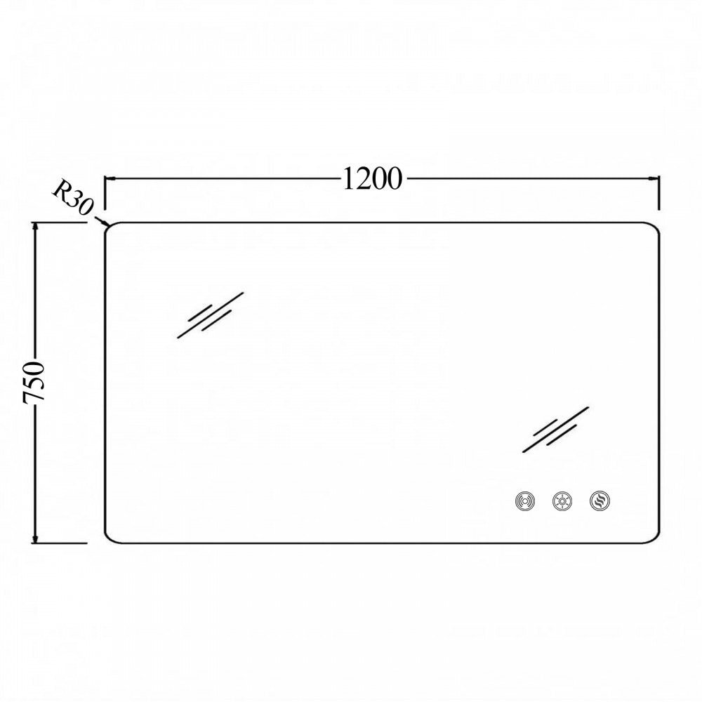 1200x750mm Rectangle LED Mirror – Motion Sensor, Demister, Touch Control size guide 1