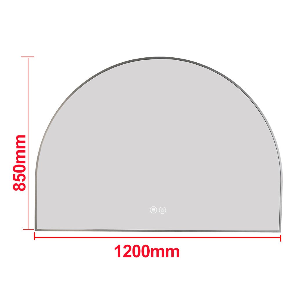 1200x850mm Backlit Gunmetal Grey Frame Arched LED Wall Mirror Demister Function size guide 1