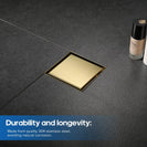 120*120mm Brushed Brass Shower Grate Floor Waste Drain Smart Tile Insert - NZHomeware