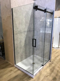 1470*870*1950mm Black Frameless Shower Door & Return Panel - NZHomeware