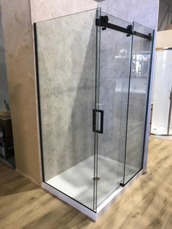 1470*870*1950mm Black Frameless Shower Door & Return Panel - NZHomeware