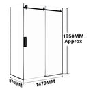 1470*870*1950mm Black Frameless Shower Door & Return Panel - NZHomeware